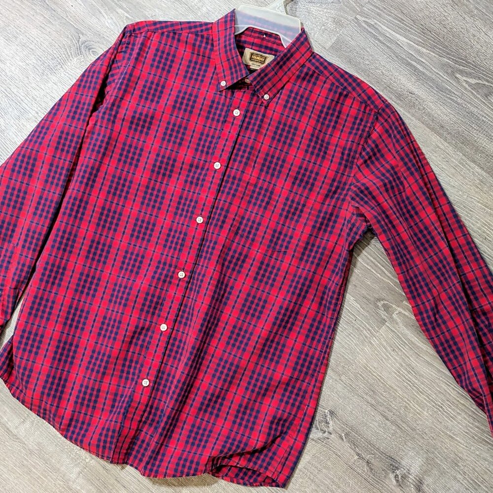 Mens Big & Tall Red & Blue Plaid Foundry Button-Down Long (Large Tall)
